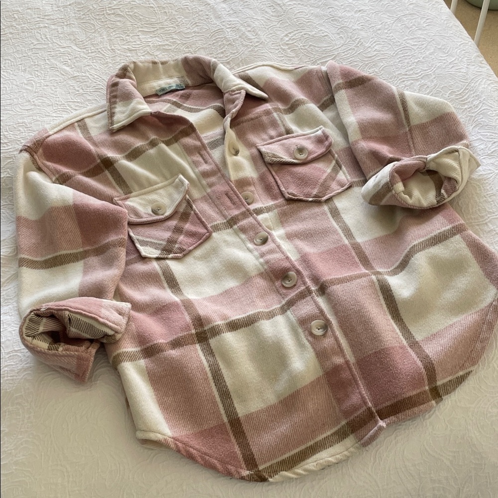 Plaid Button Down Shirt for Women - Pink and White